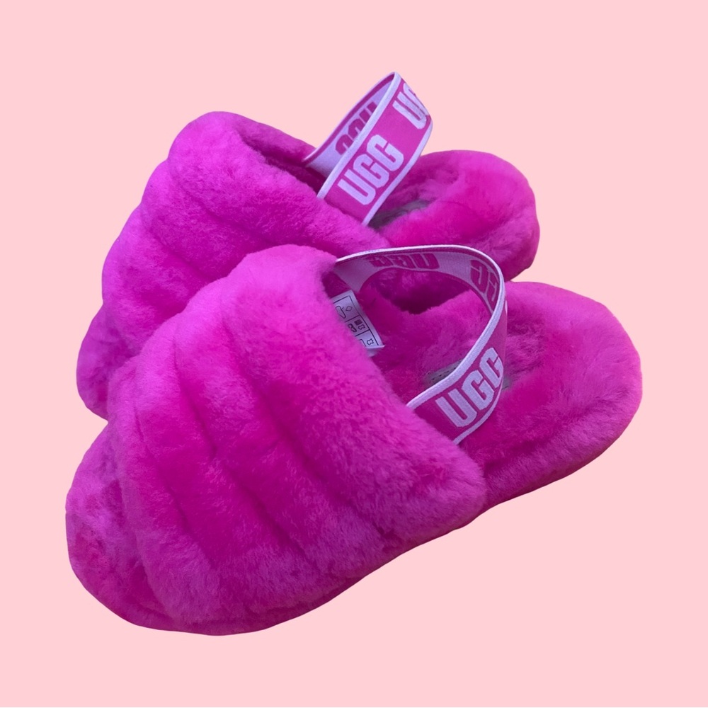 UGG Vibrant Pink Fluffy Slides